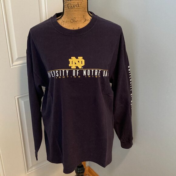 Notre Dame Navy Long Sleeve T Shirt Size M Unisex - Picture 1 of 11